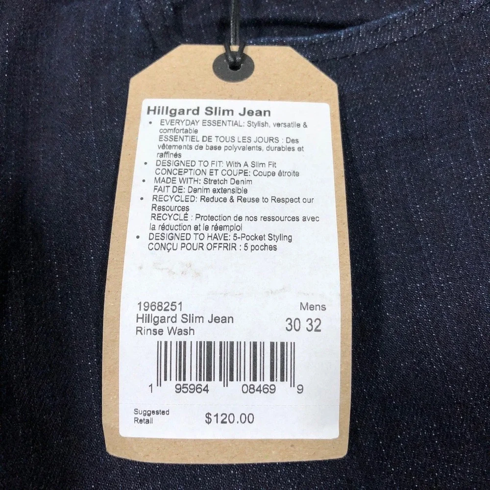 Prana Hillgard Slim Jeans Mens 30x32 Tapered Leg‎ 5 Pocket Rinse Wash Denim